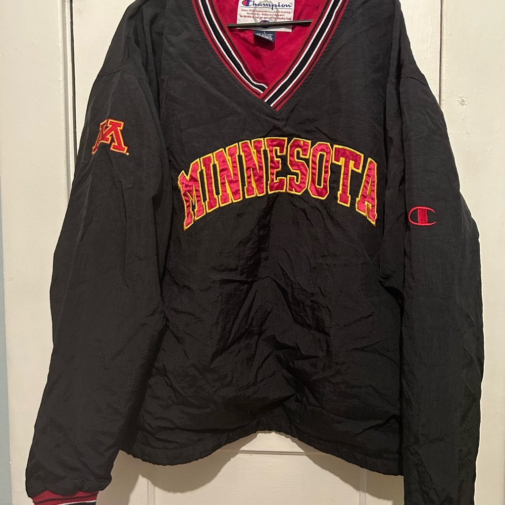 Vintage Champion University of Minnesota Wind Breaker Black Red Men's Size L